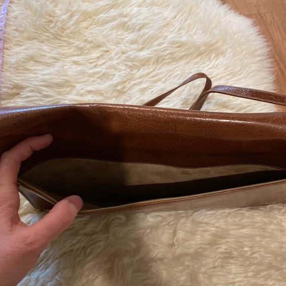 Vintage Leather Crossbody Briefcase Bag EUC One Size Brown & Gold - Picture 11 of 11